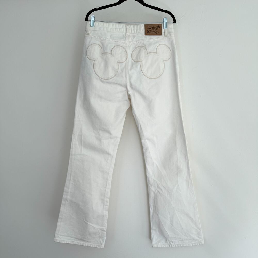 Zara Harry Lambert Disney Jeans Mens 31x33 Flared Leg Mickey Pocket Ivory White